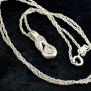 Genuine Diamond 925 Silver Infinity Love Knot Pendant Necklace Chain Vintage